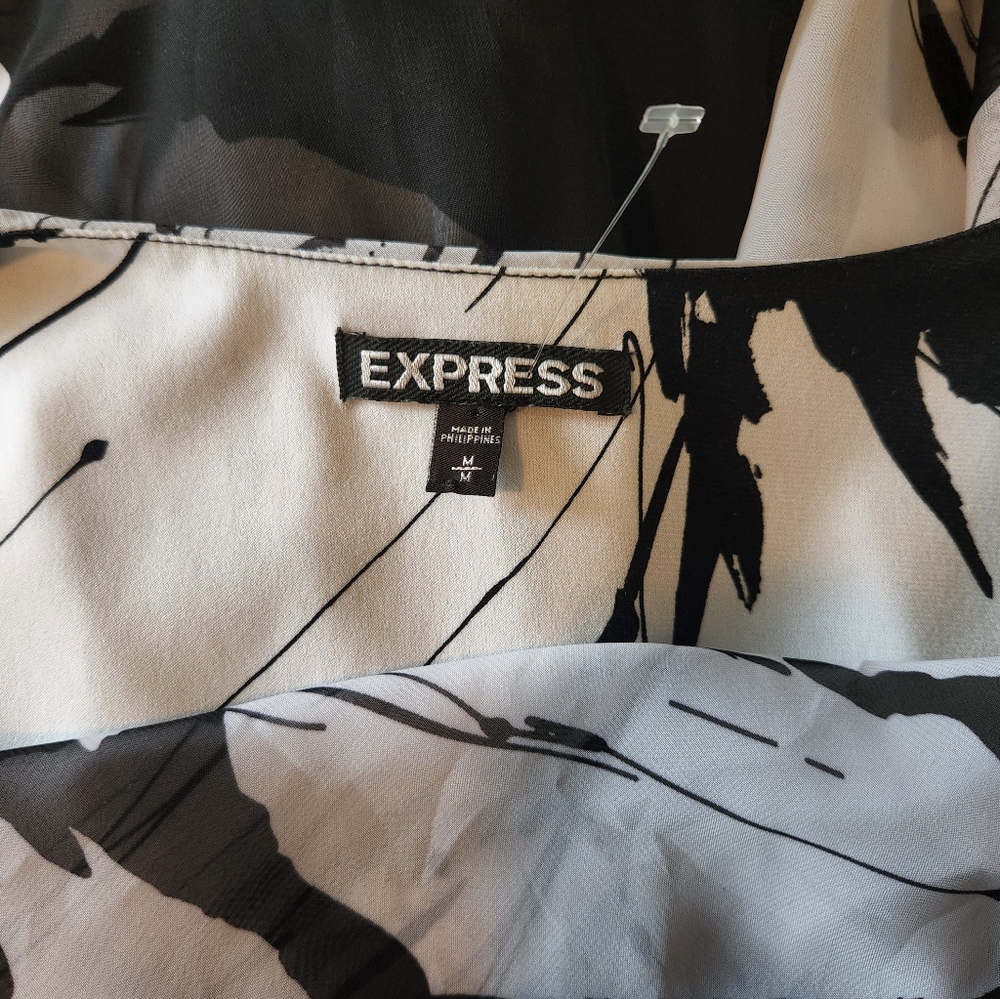 Express Black & White Cowl Neck Chiffon Dress Sz M